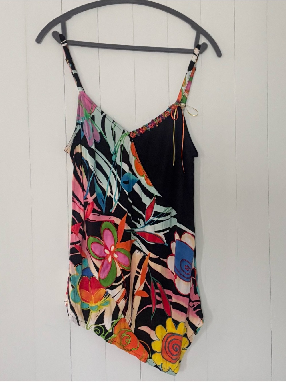 JAMS World M vtg Floral Safari Blossoms Mixed-Print Spaghetti Strap Tank Top